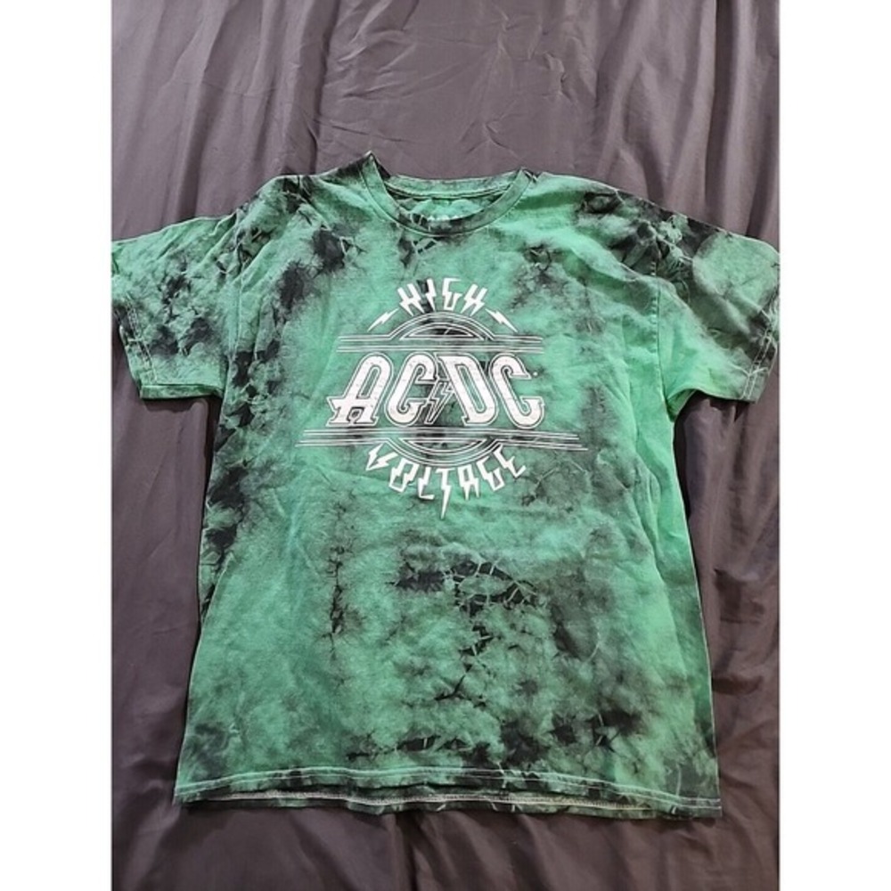 AC/DC Unisex T Shirt‎ Graphic Green Tie Dye Heavy Metal High Voltage Sz Med